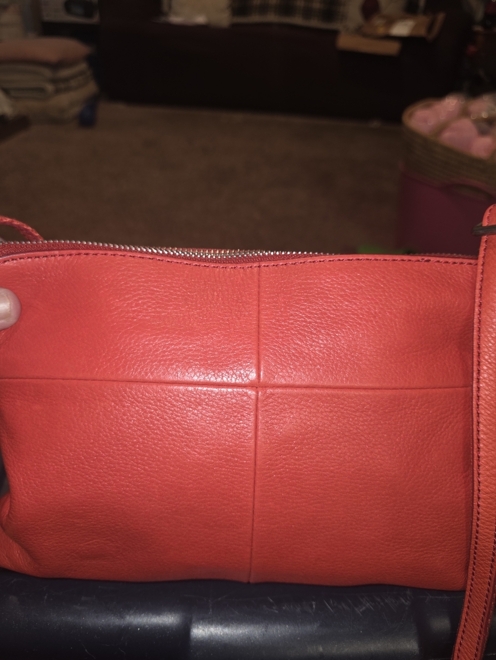 Fossil Coral Red Leather Crossbody - Picture 3 of 5
